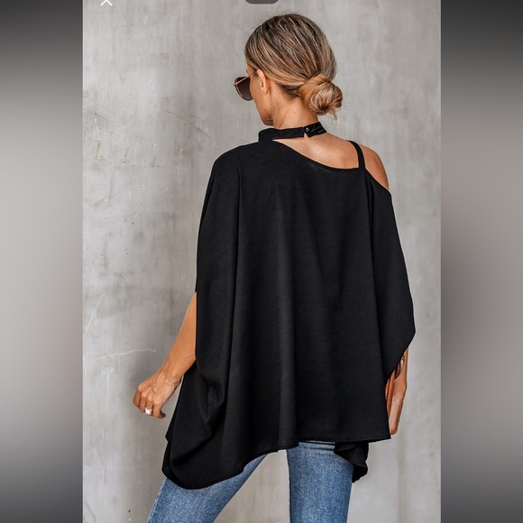 NEW Dolman Sleeve One Shoulder Top BLACK size Small fits a medium easy! - Picture 7 of 8